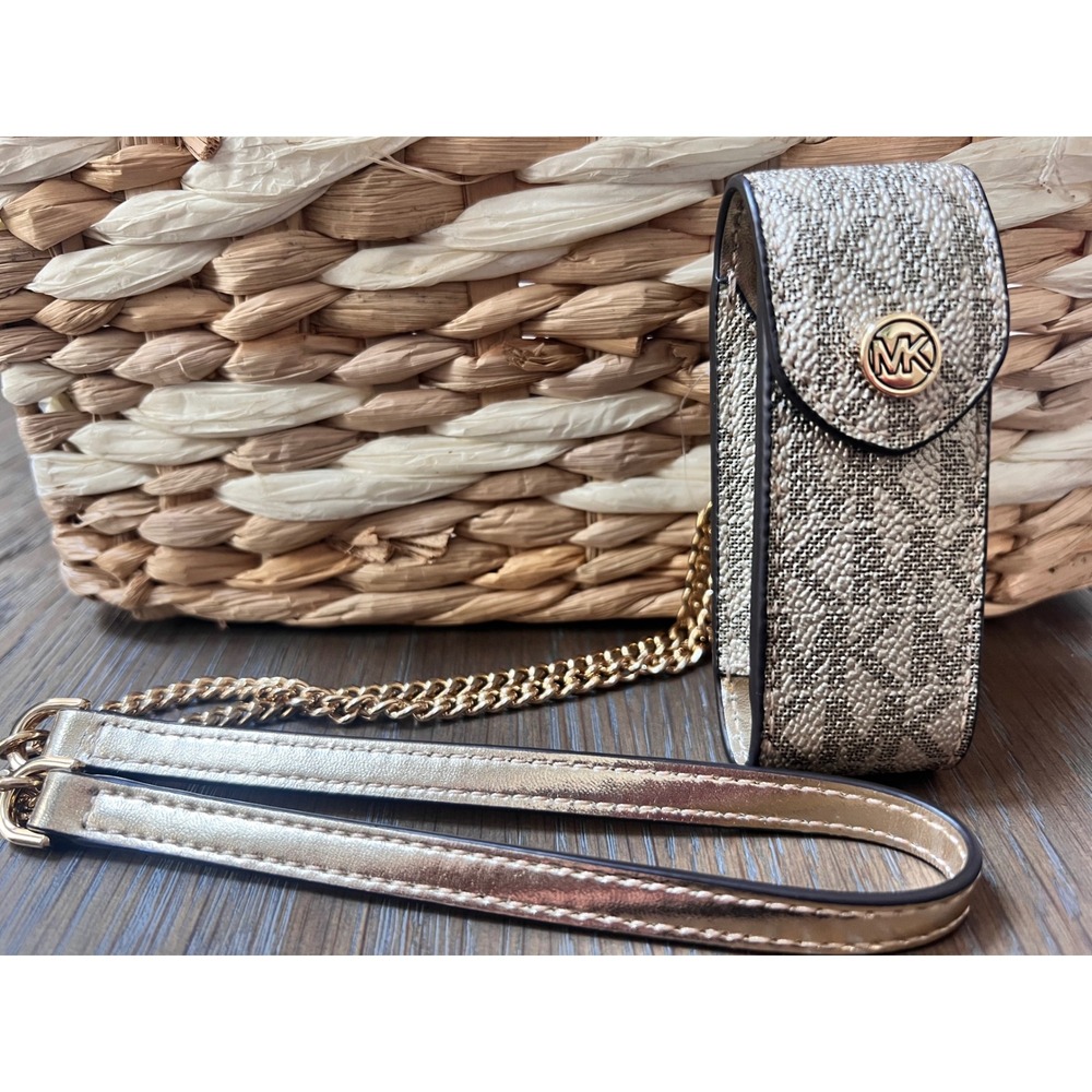Michael Kors Jet Set Travel Lipstick Holder Pale Gold Crossbody